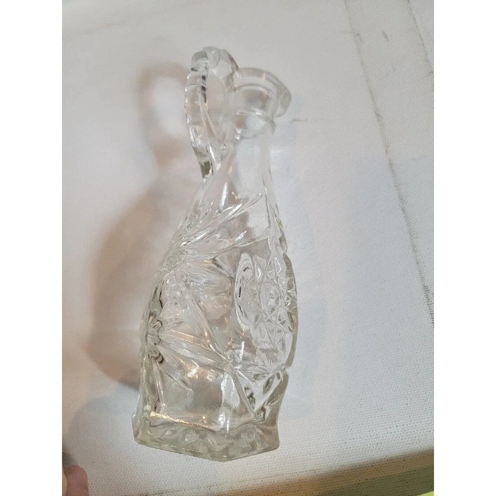 Vintage One Anchor Hocking Cruet w/Stopper‎ Star of David Pattern Pressed Glass